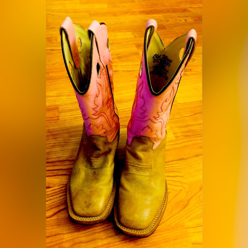 Pink/Tan leather Western Boots